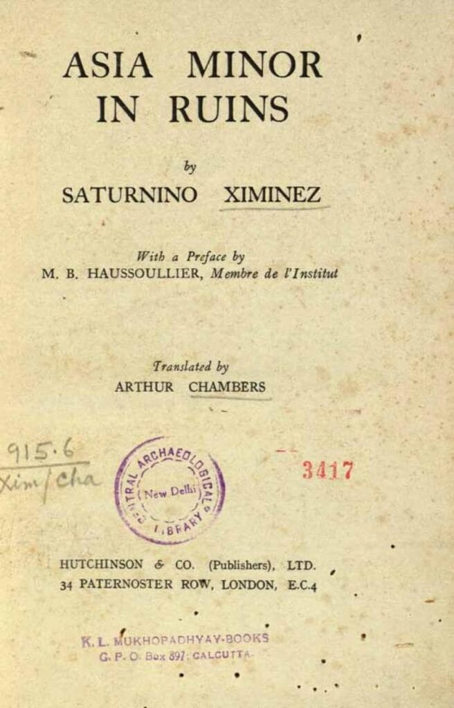Inside Title Page of Asia Minor in Ruins by Saturnino Ximenez