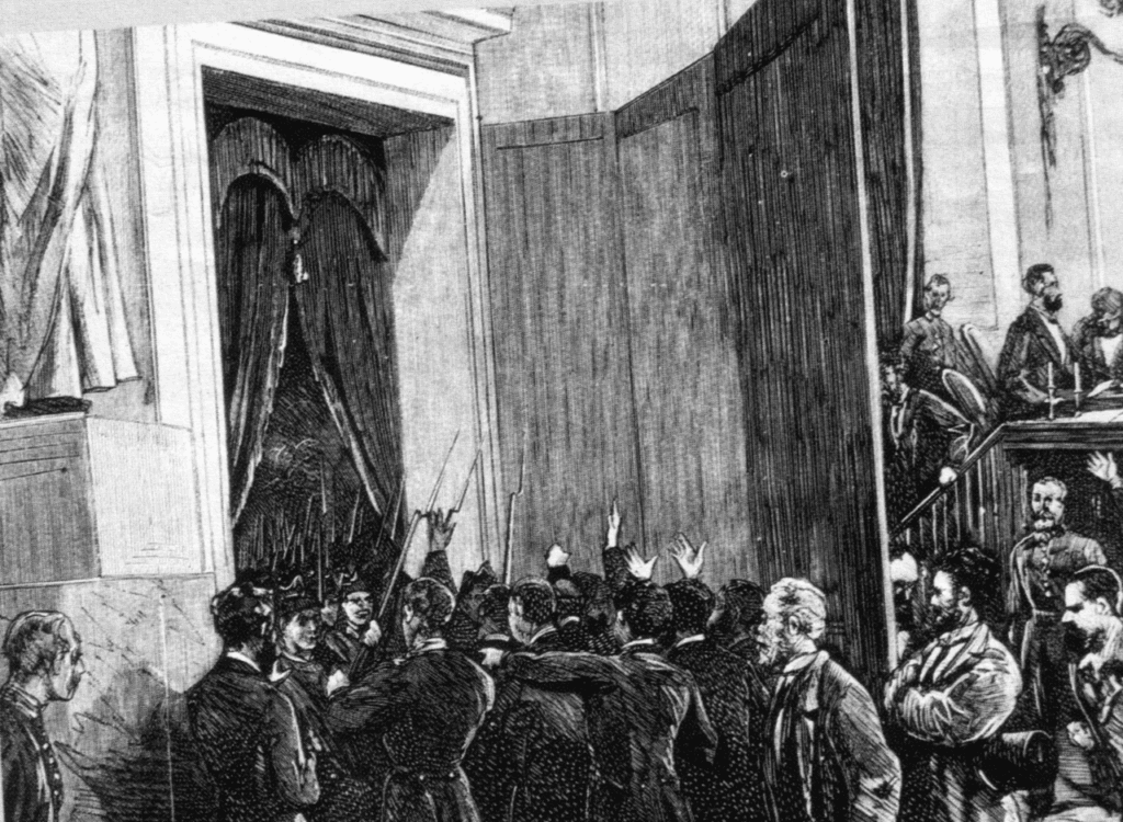 Illustration in La Ilustración Española y Americana, depicting the coup d'état led by Manuel Pavía