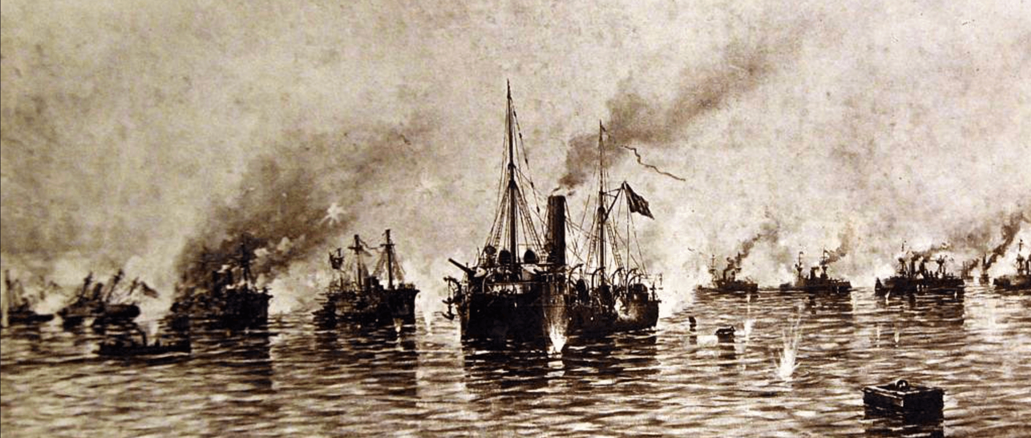 The naval battle steamship at Manila Bay during the Spanish-American War