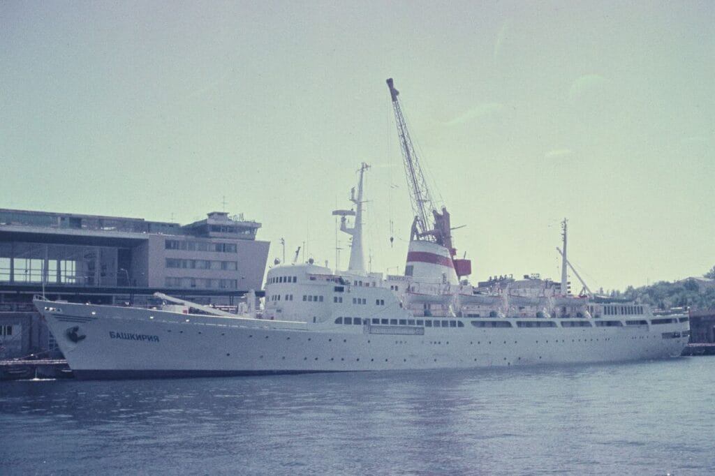 Steamship docked at Odessa port, symbolizing global maritime trade networks