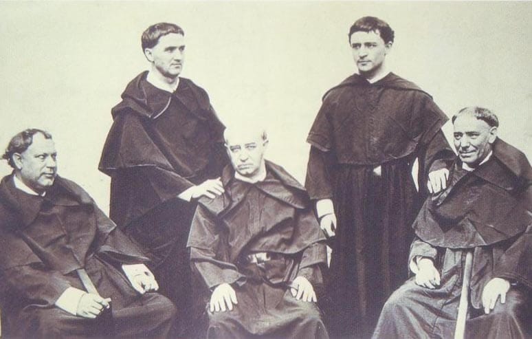 A friar overseeing villagers as they work the land near a church, symbolizing religious control over colonial society and agriculture in 19th-century Manila.